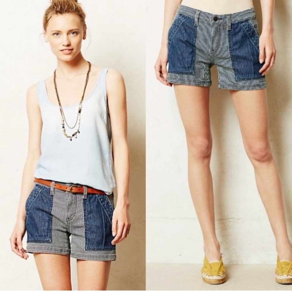 Anthropologie Pilcro Railroad Pinstripe Denim Shorts Size 29